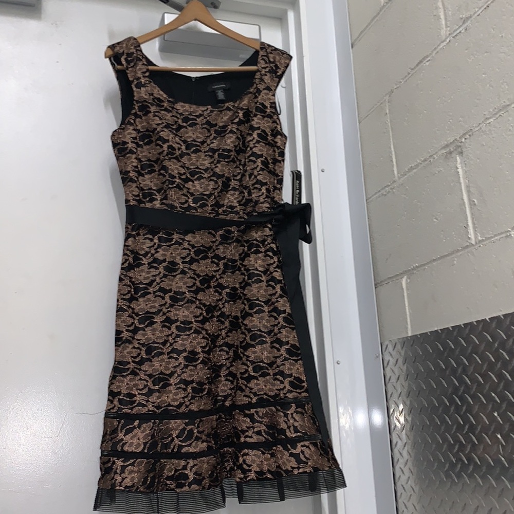 R&M Richards Black and Gold Lace Cocktail Dress